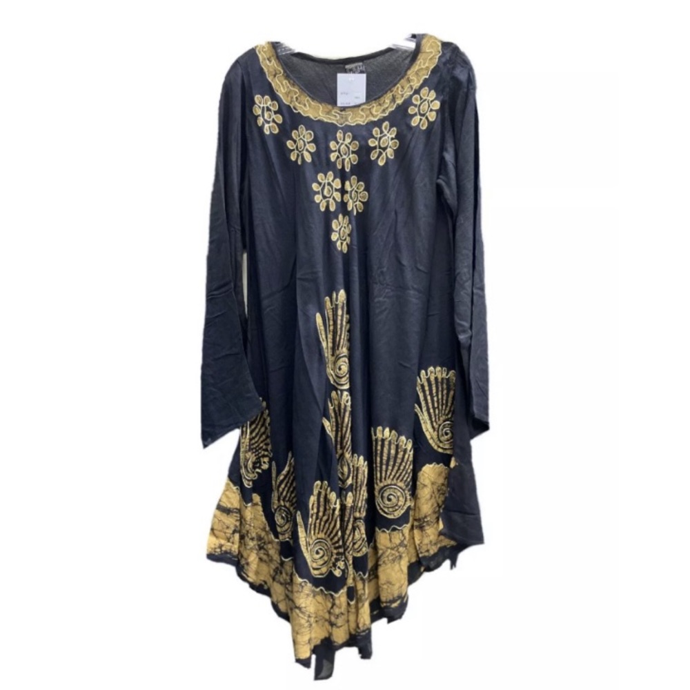 Batik Print One Size Umbrella Cut Tunic - Mustard